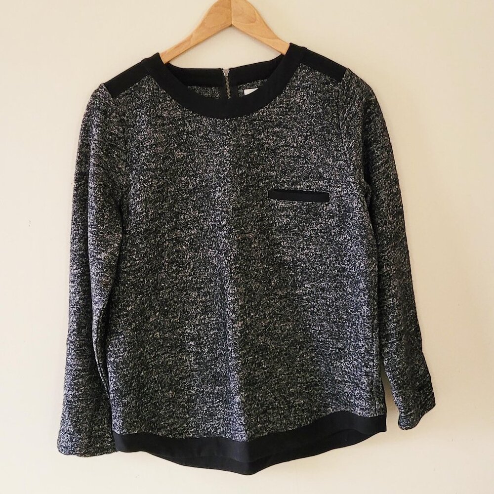 Madewell Top Medium Black Marled Contrast Wool Blend with Back Zip